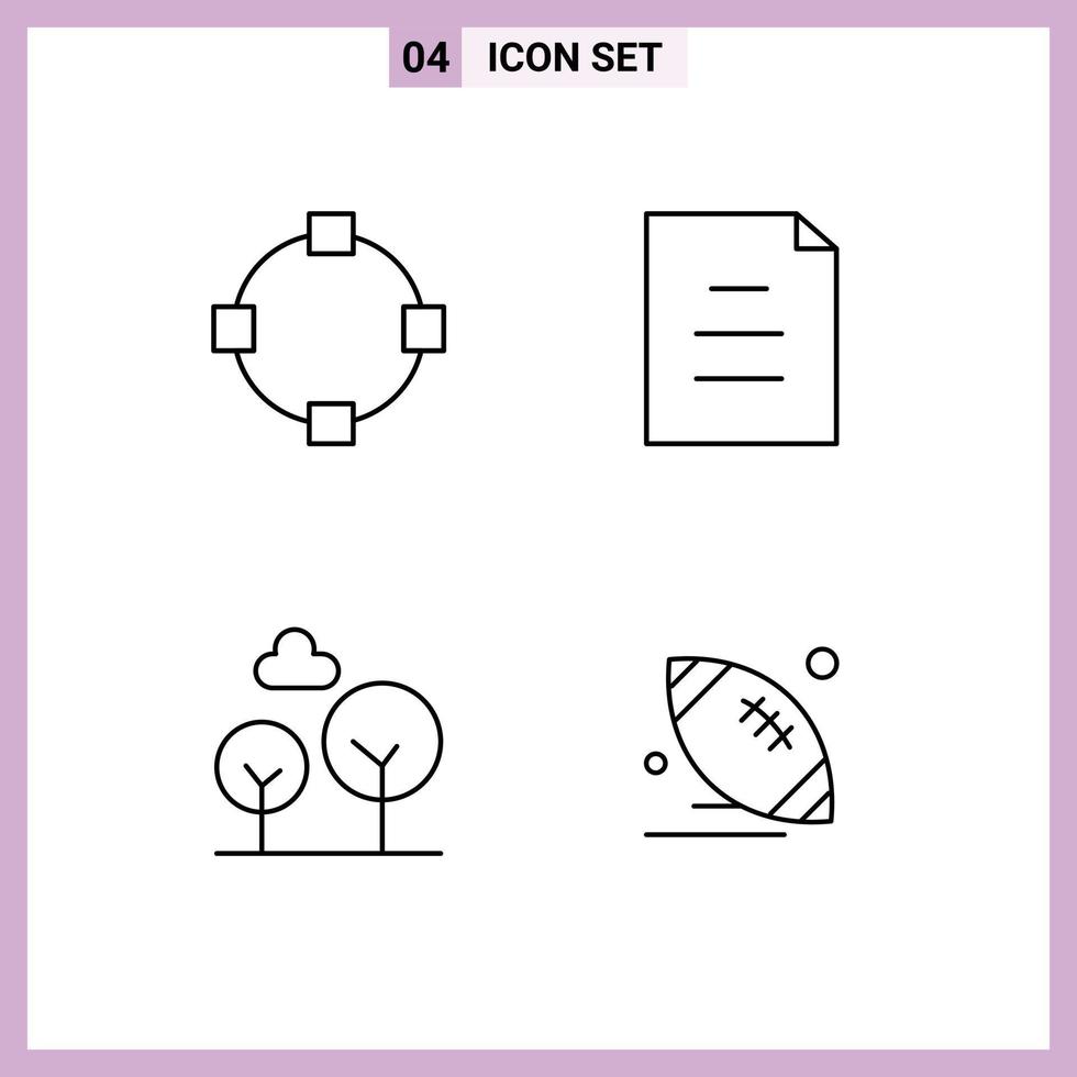 Line Pack of 4 Universal Symbols of circle rugby document cypress tree american Editable Vector Design Elements