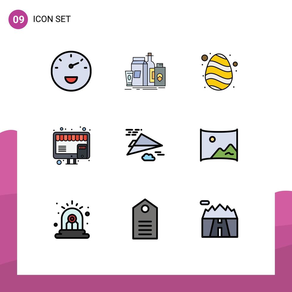User Interface Pack of 9 Basic Filledline Flat Colors of plane marketing easter shop buy Editable Vector Design Elements