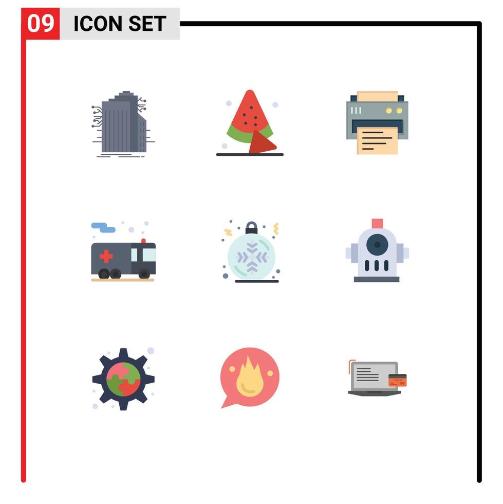 Pictogram Set of 9 Simple Flat Colors of christmas transportation printer security emergency Editable Vector Design Elements
