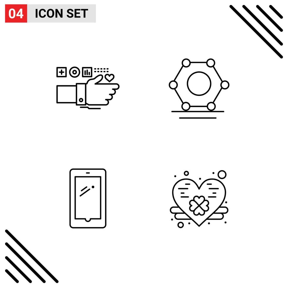 Line Pack of 4 Universal Symbols of monitoring smart phone heart network android Editable Vector Design Elements