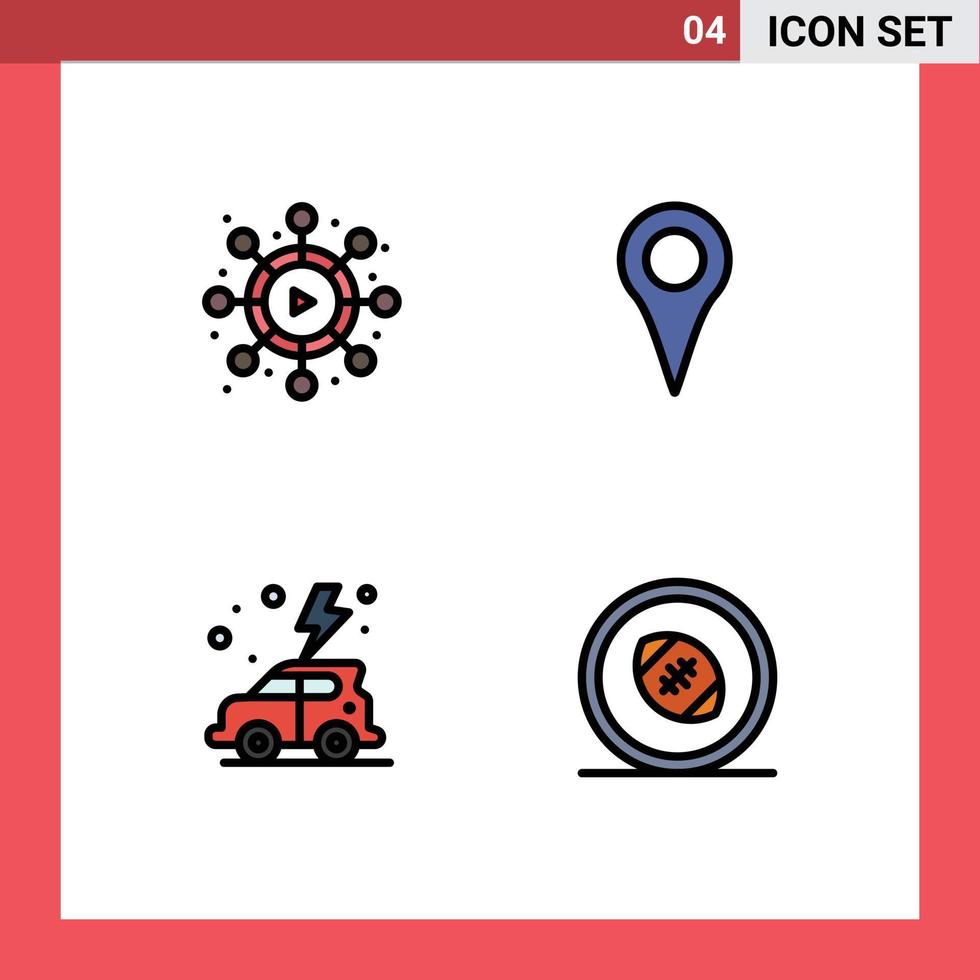 Set of 4 Modern UI Icons Symbols Signs for network green geo location pin football Editable Vector Design Elements