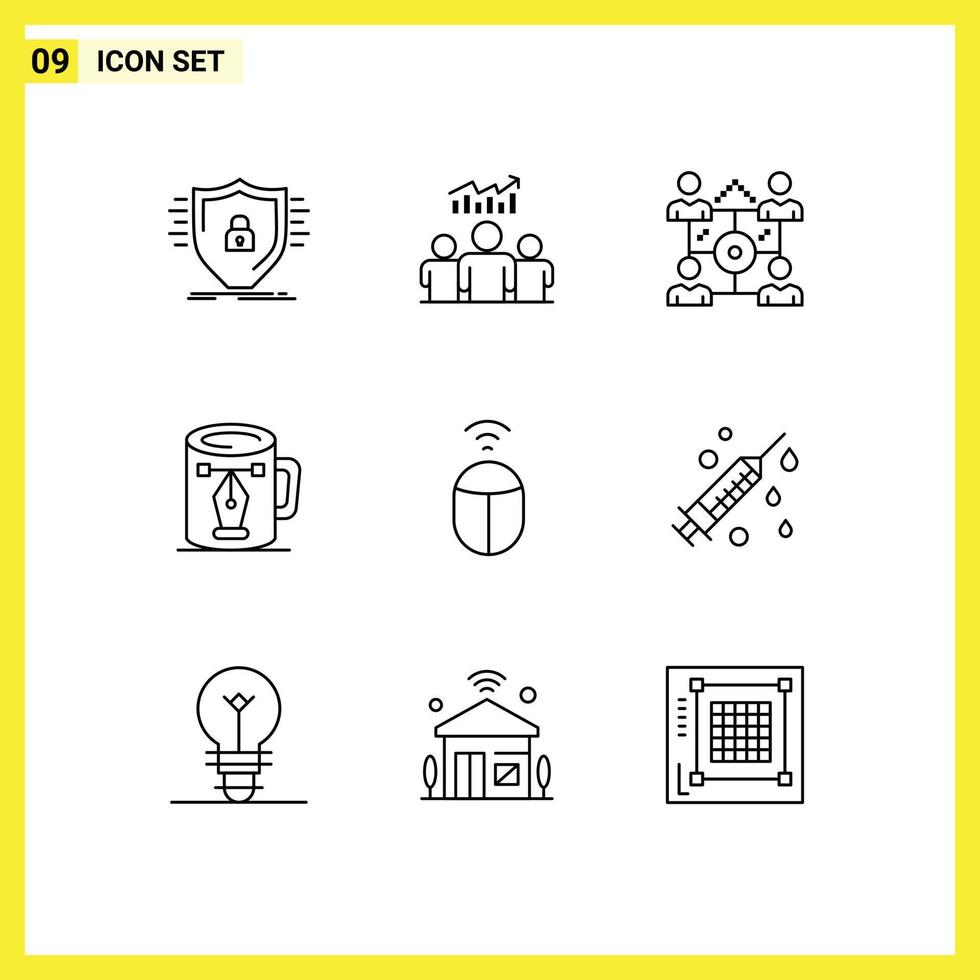 Group of 9 Outlines Signs and Symbols for design cup chart coffee people Editable Vector Design Elements