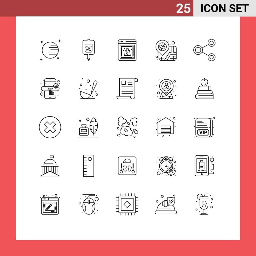 Set of 25 Vector Lines on Grid for network connect cyber map love Editable Vector Design Elements