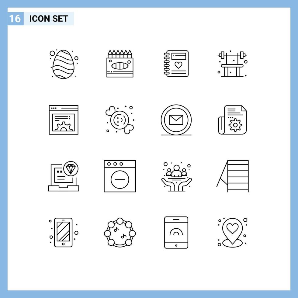 Set of 16 Vector Outlines on Grid for setting gym notebook fitness bench Editable Vector Design Elements