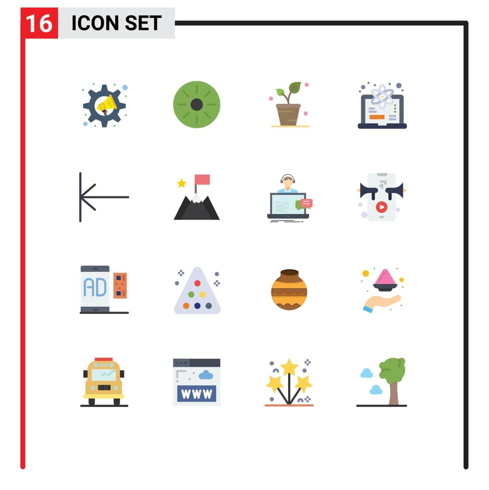 16 símbolos universales de signos de color plano de la hoja de ciencia del hogar aprender paquete editable por computadora de elementos de diseño de vectores creativos