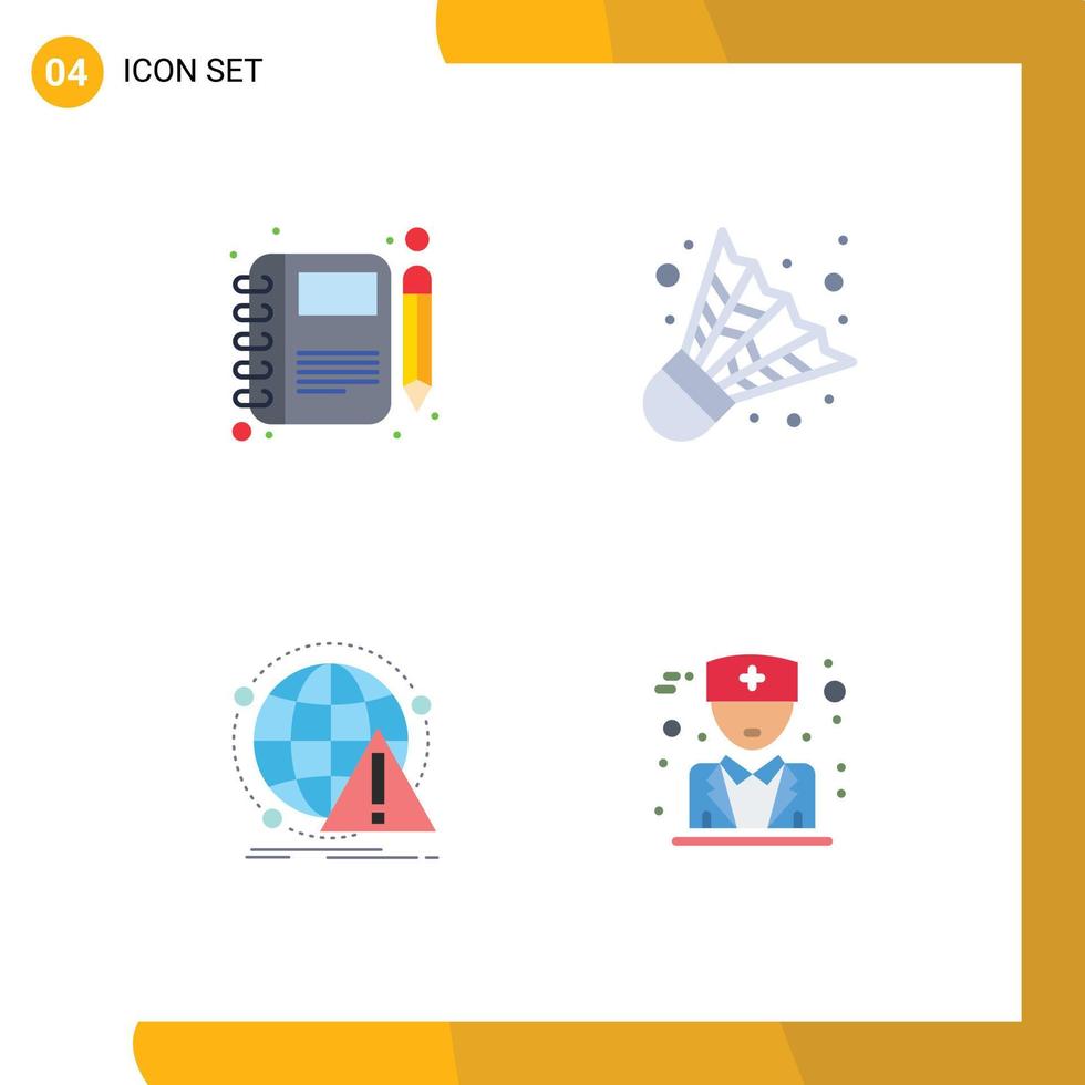 Group of 4 Modern Flat Icons Set for diary antivirus notebook camping computer Editable Vector Design Elements