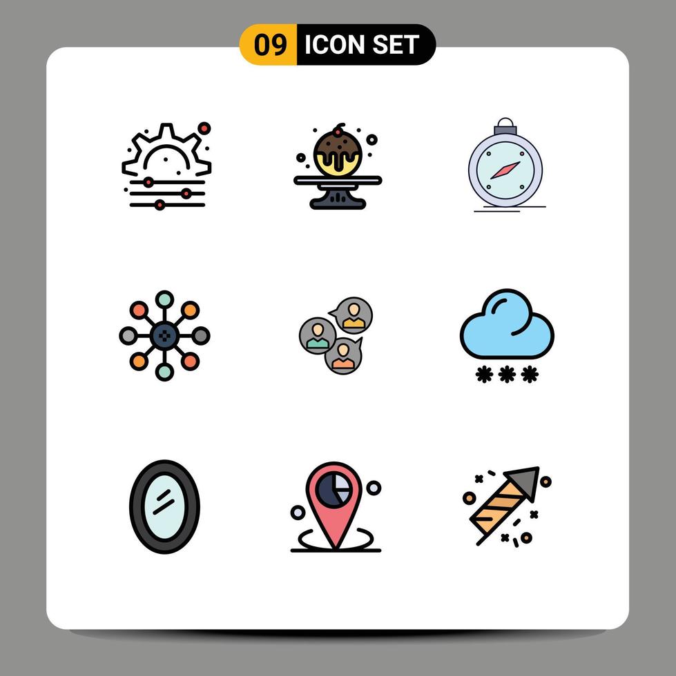 Pack of 9 creative Filledline Flat Colors of focus focus group navigation chemistry biology Editable Vector Design Elements