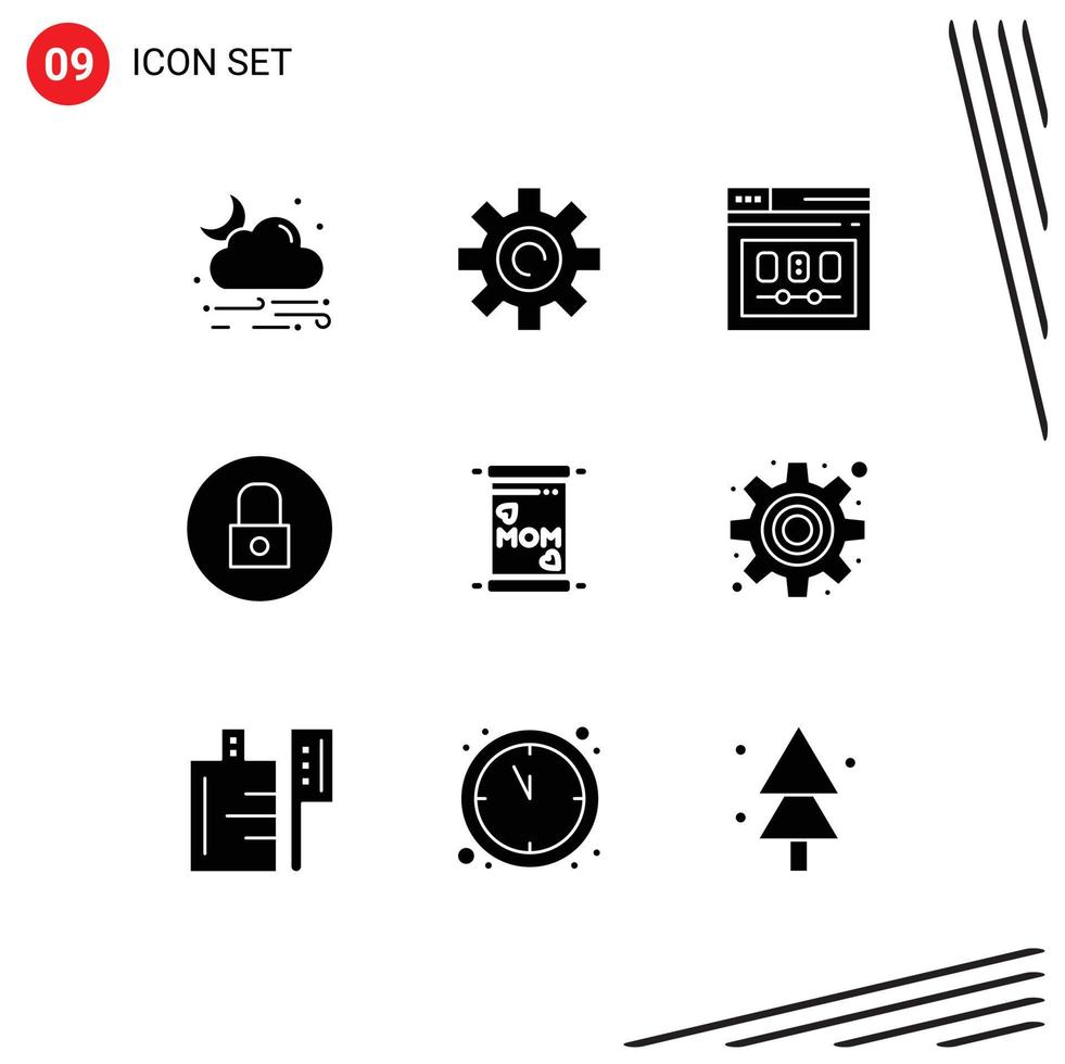 User Interface Pack of 9 Basic Solid Glyphs of card media player browser media webpage Editable Vector Design Elements