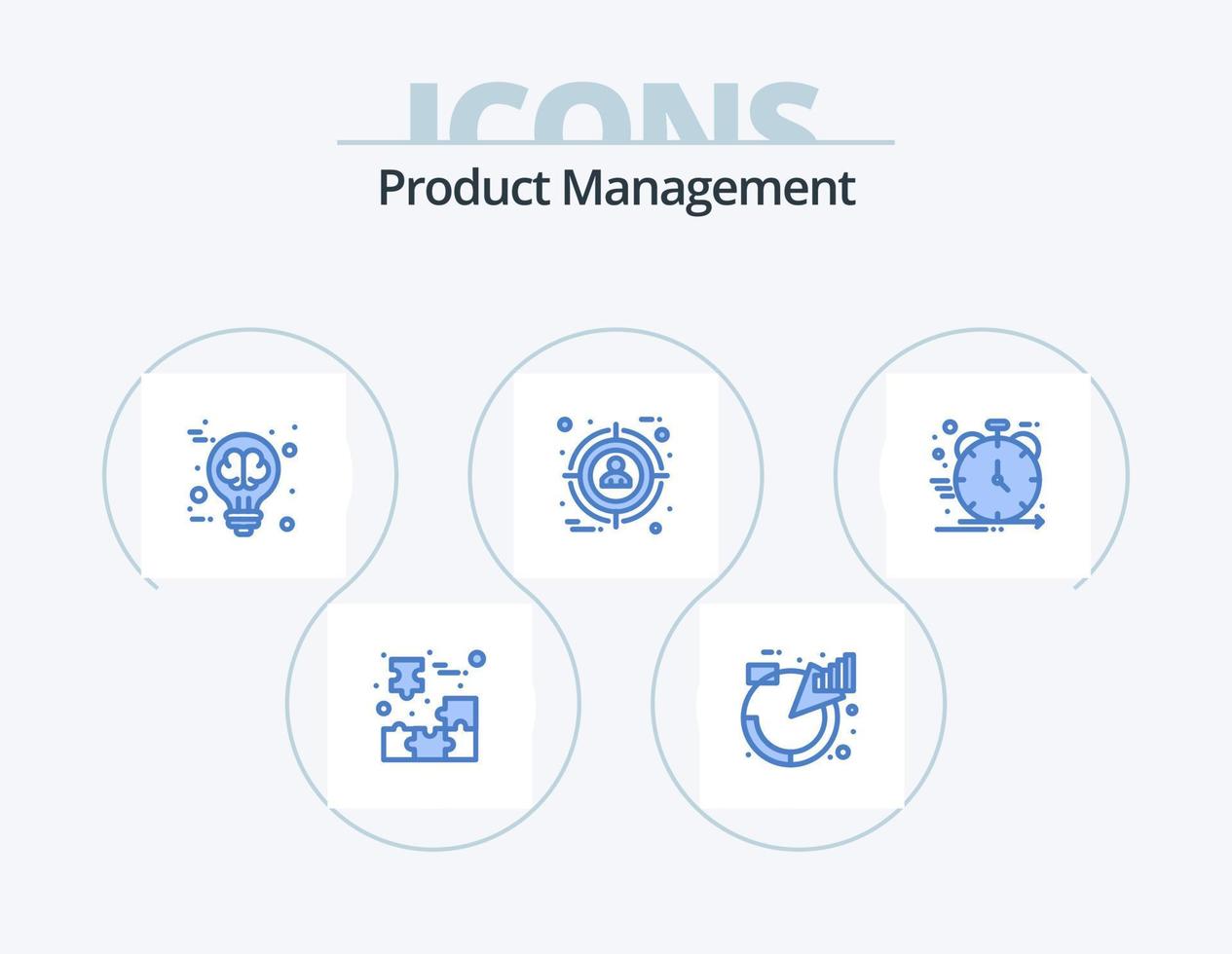 diseño de iconos del paquete de iconos azules de gestión de productos 5. usuario. selección. gestión. enfocar. idea vector