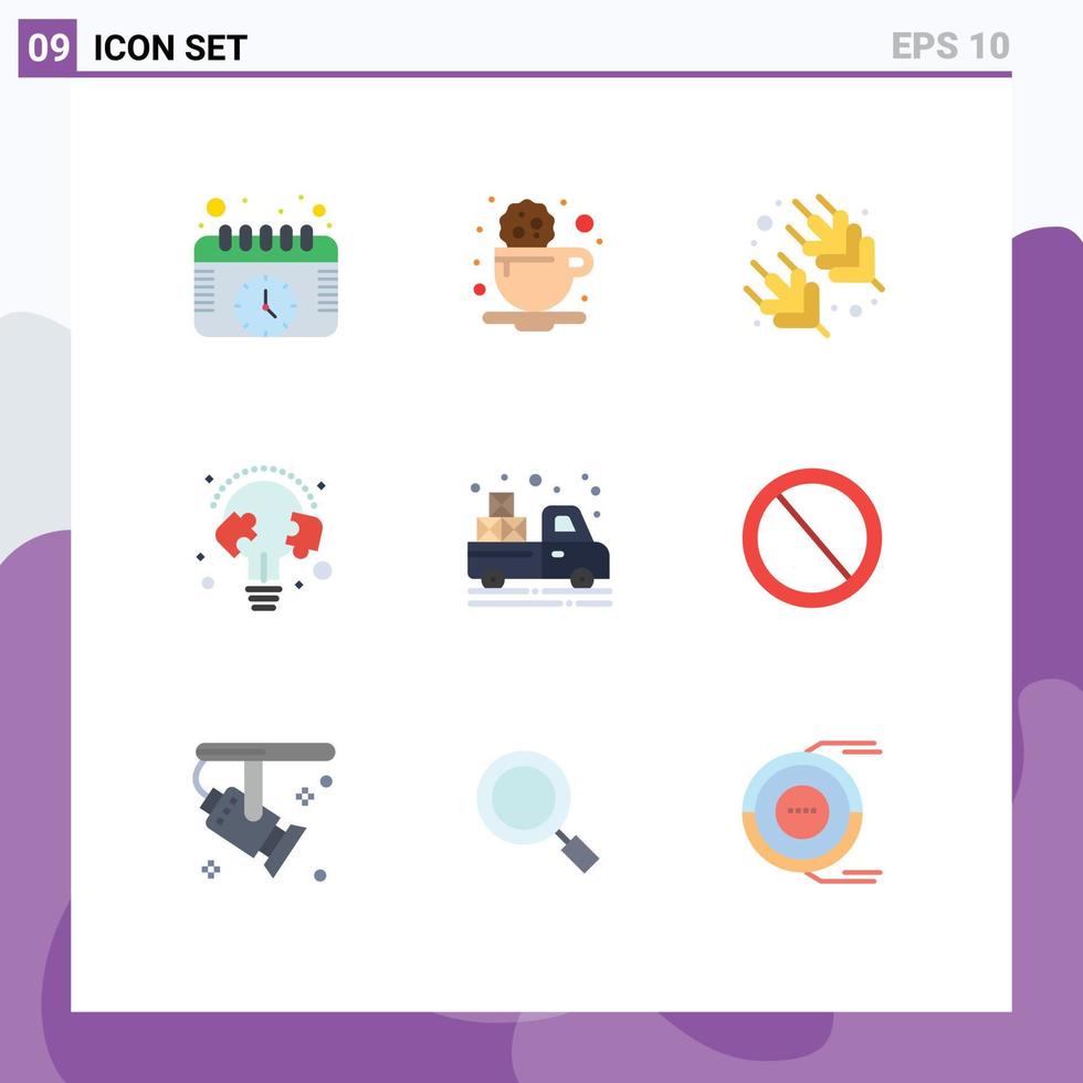 Pack of 9 Modern Flat Colors Signs and Symbols for Web Print Media such as truck bulb rice puzzle learn Editable Vector Design Elements