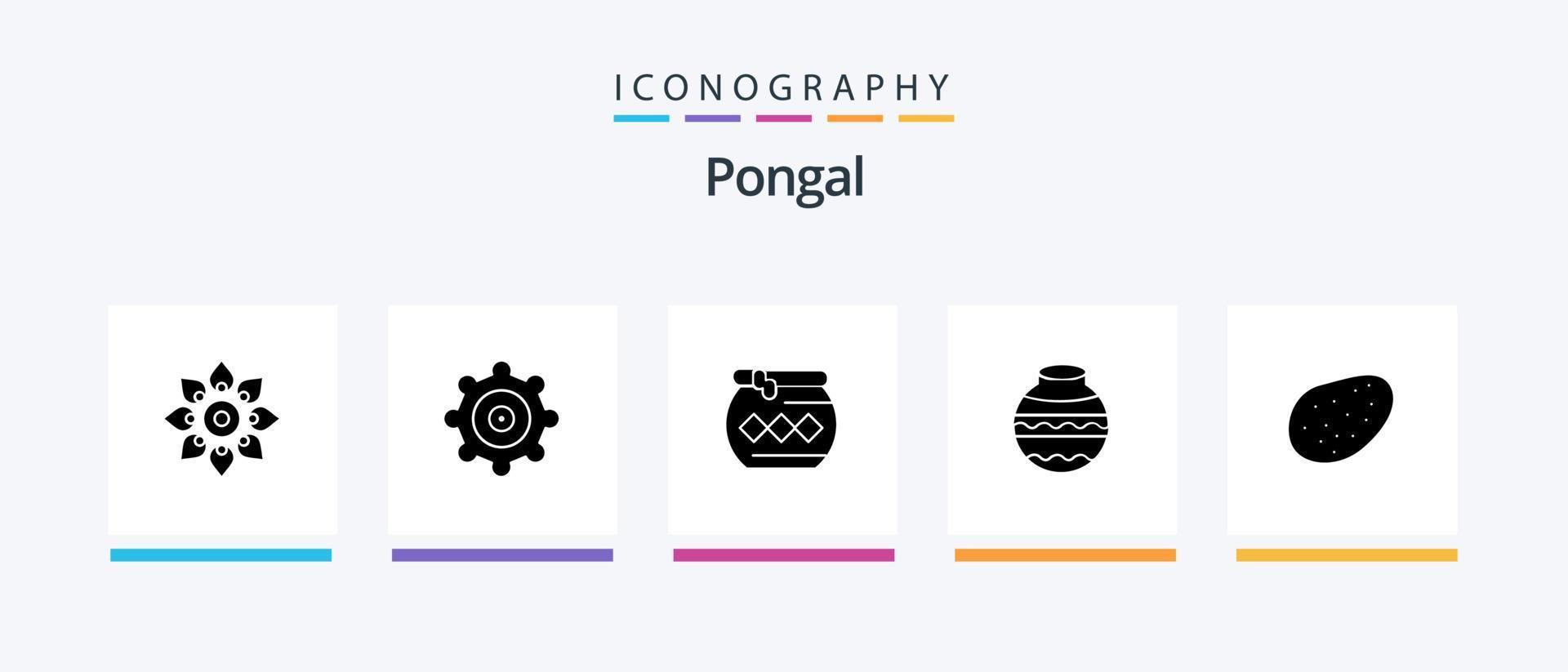 Pongal Glyph 5 Icon Pack Including pongal. pongal. setting. water. pot. Creative Icons Design vector