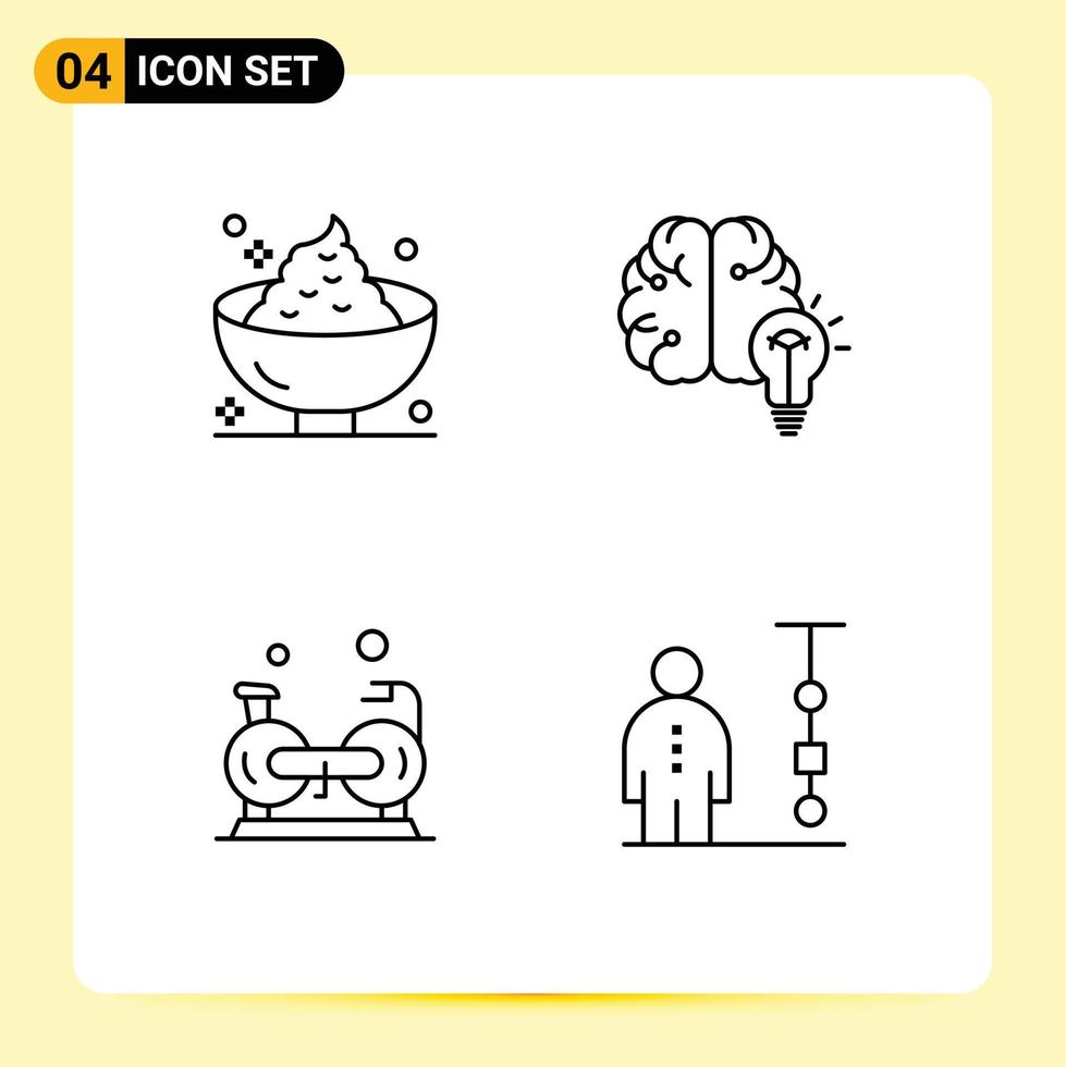 Pictogram Set of 4 Simple Filledline Flat Colors of dinner bulb mashed business exercise Editable Vector Design Elements