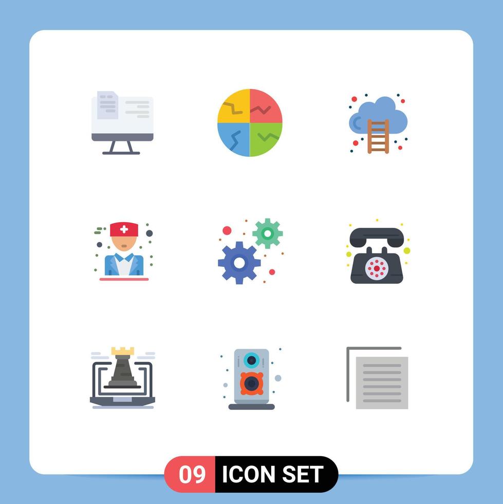 9 Universal Flat Color Signs Symbols of gears physician skin protection male marketing Editable Vector Design Elements