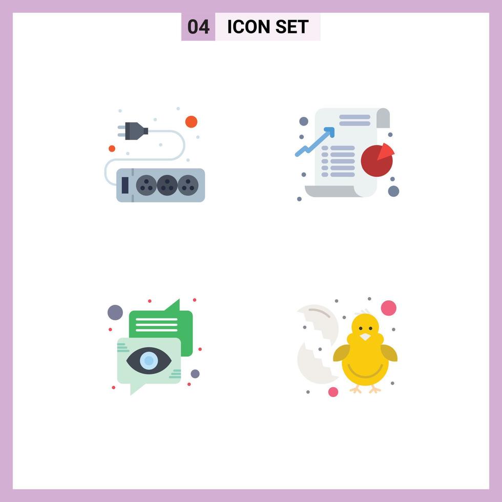 Modern Set of 4 Flat Icons Pictograph of electronic chat business pie eye Editable Vector Design Elements