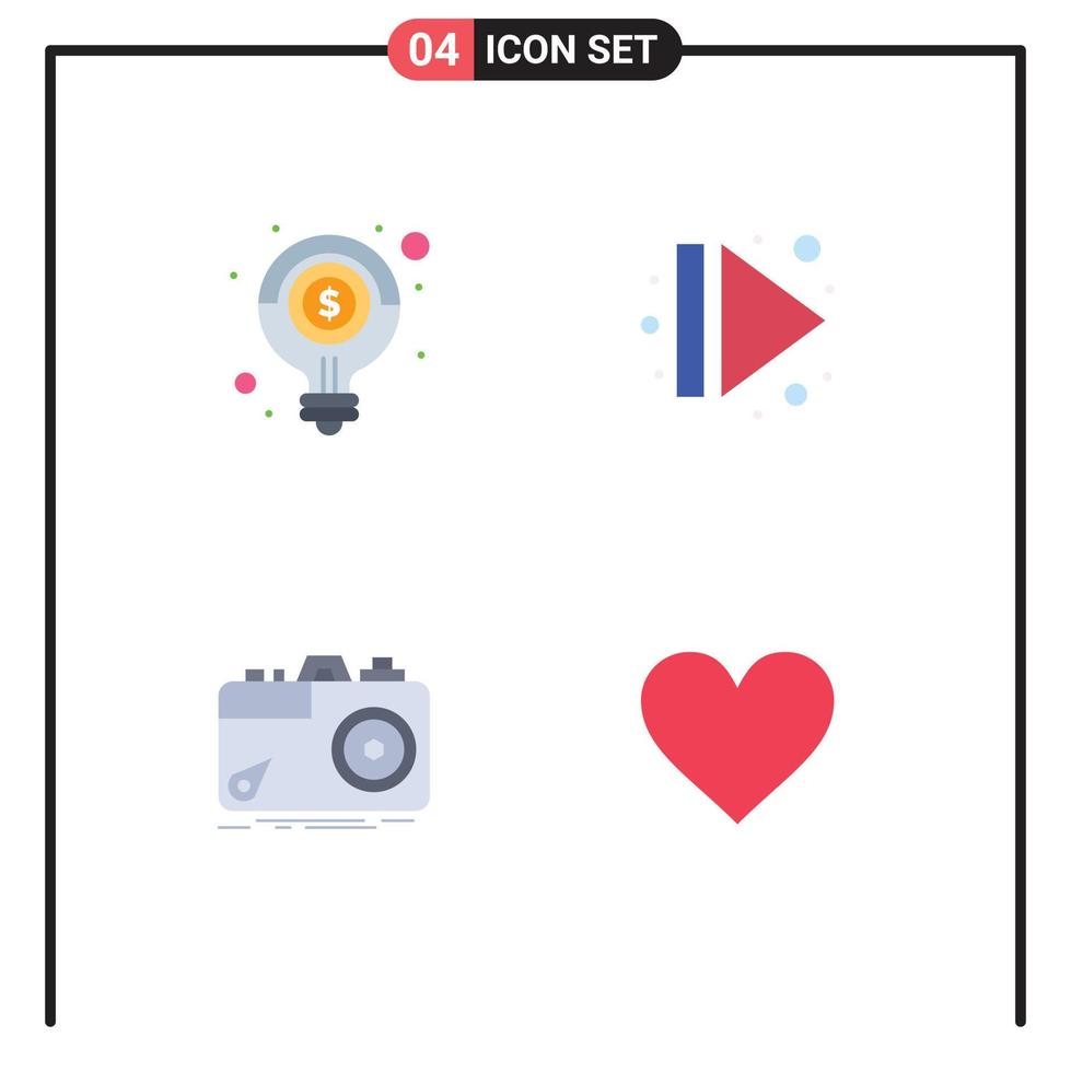 Group of 4 Modern Flat Icons Set for idea camera money eject capture Editable Vector Design Elements