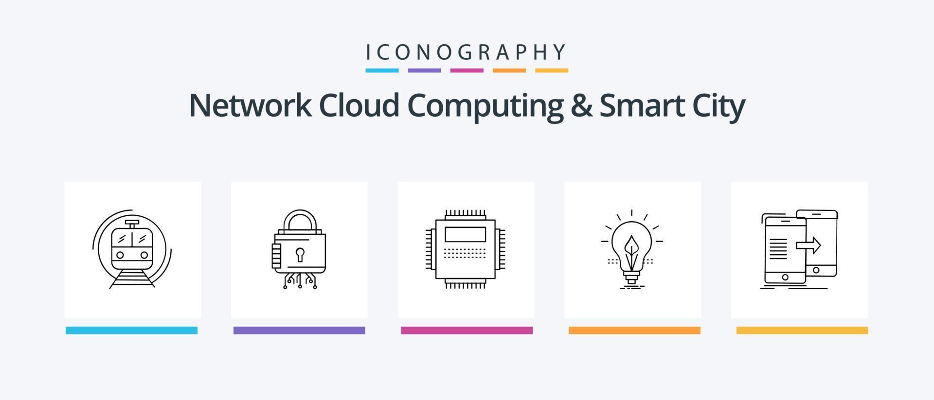 Network Cloud Computing And Smart City Line 5 Icon Pack Including resource. energy. computer. information. Creative Icons Design vector