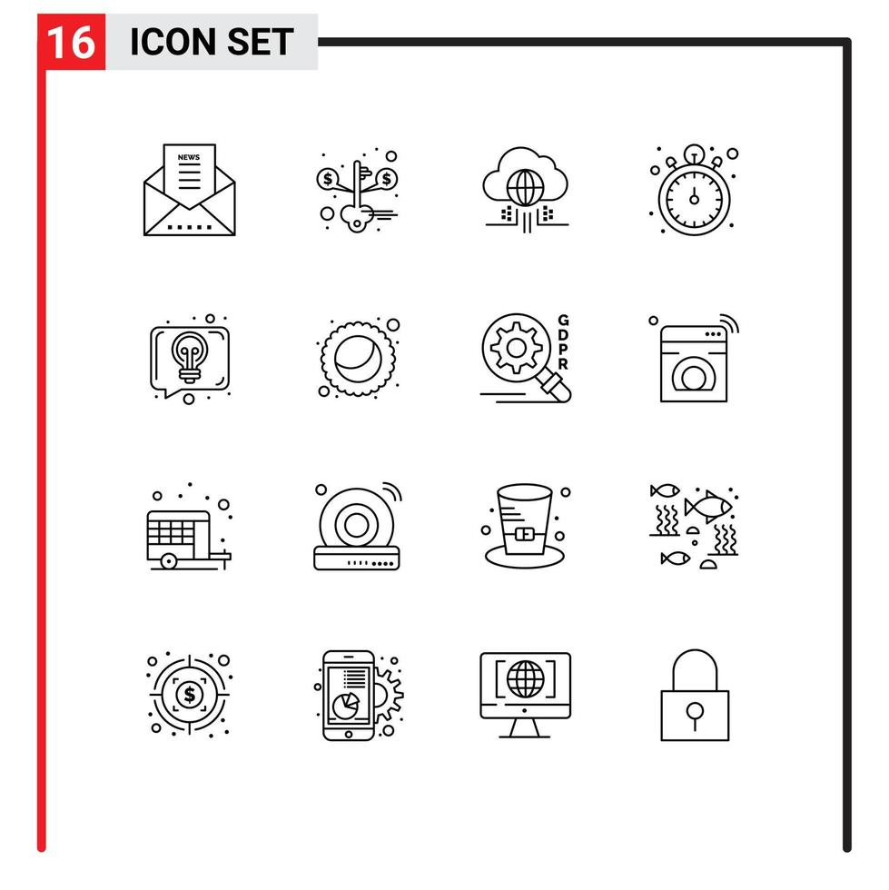 Stock Vector Icon Pack of 16 Line Signs and Symbols for discussion watch internet timer pocket watch Editable Vector Design Elements