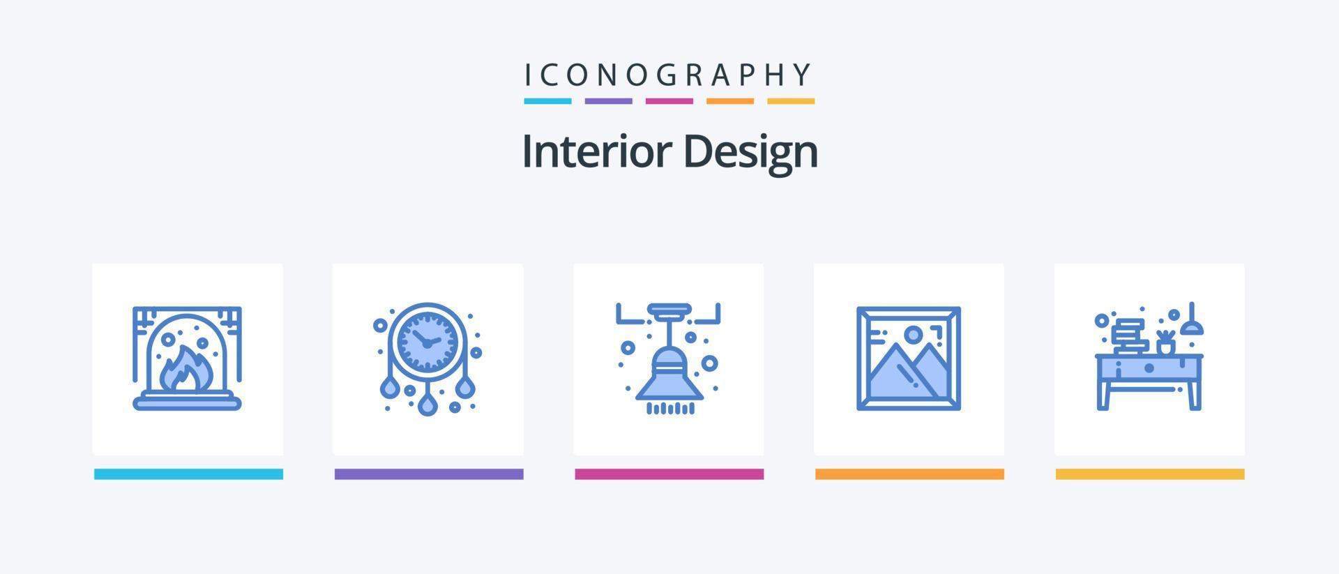 Interior Design Blue 5 Icon Pack Including office. desk. furniture. book. photo. Creative Icons Design vector