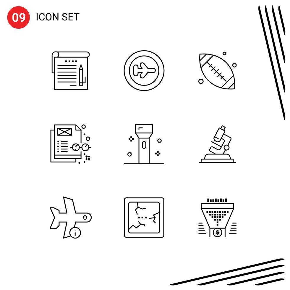 Modern Set of 9 Outlines and symbols such as flashlight devices canada content management concept Editable Vector Design Elements