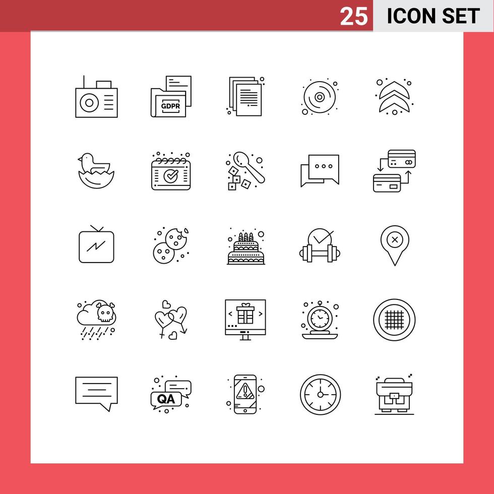 Stock Vector Icon Pack of 25 Line Signs and Symbols for up arrow doc hardware data Editable Vector Design Elements