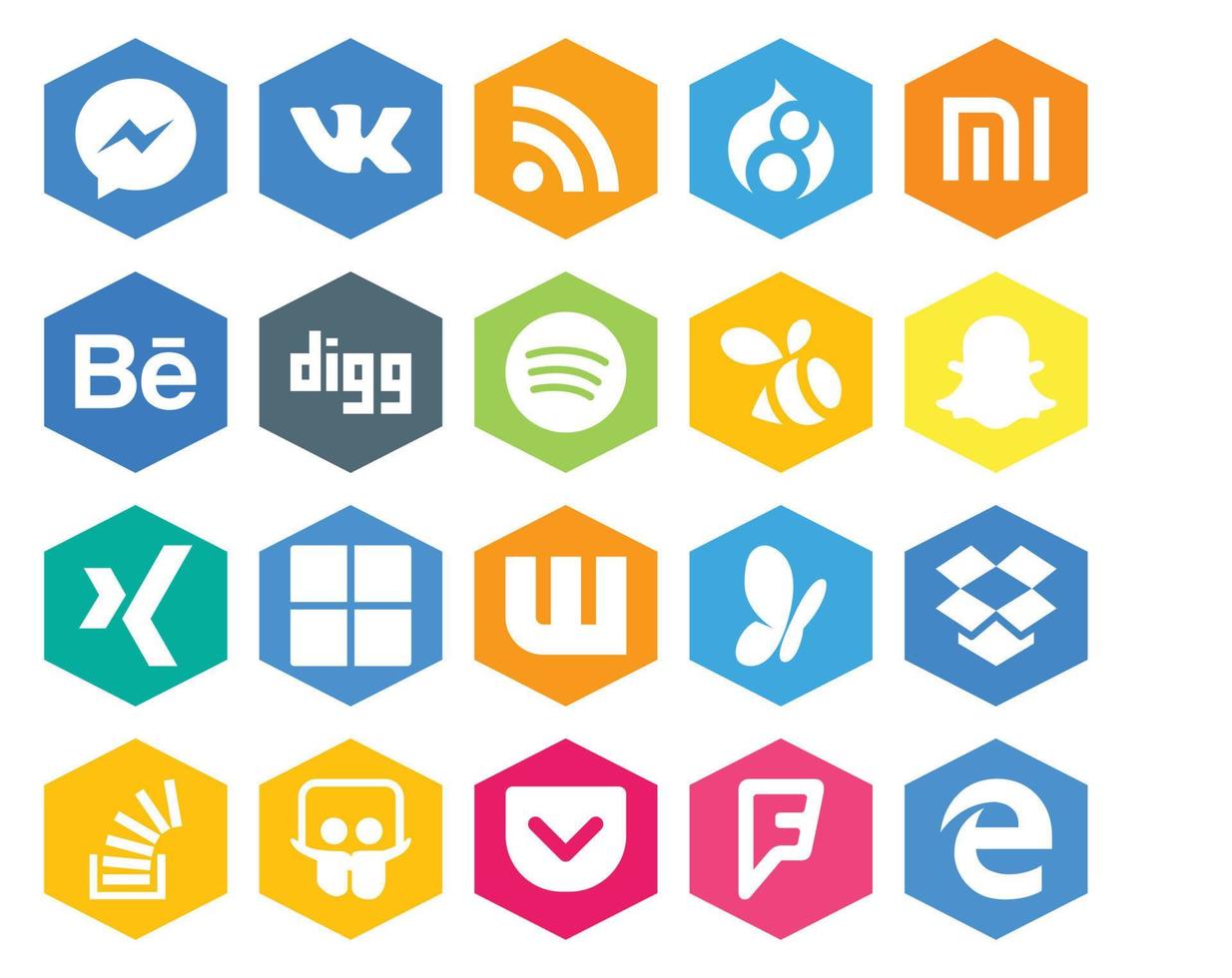 Paquete de 20 íconos de redes sociales que incluye stock stockoverflow swarm dropbox wattpad vector