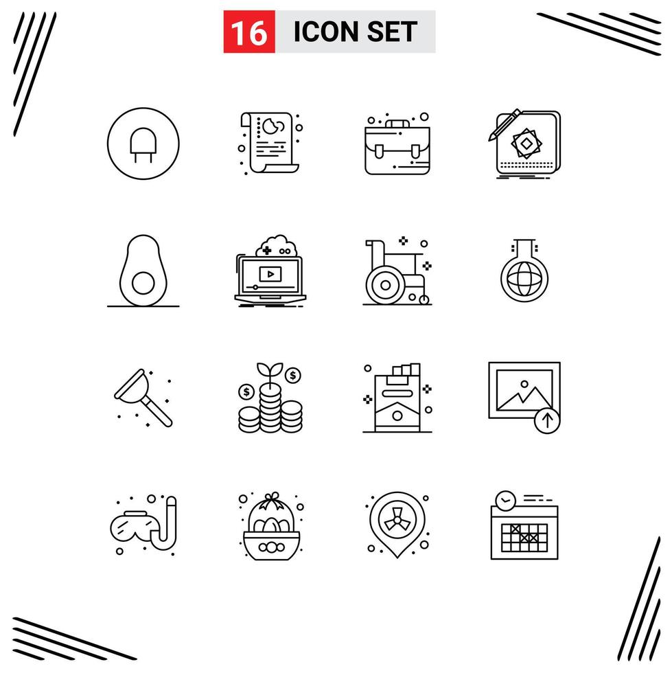 Modern Set of 16 Outlines and symbols such as food design bag application app Editable Vector Design Elements