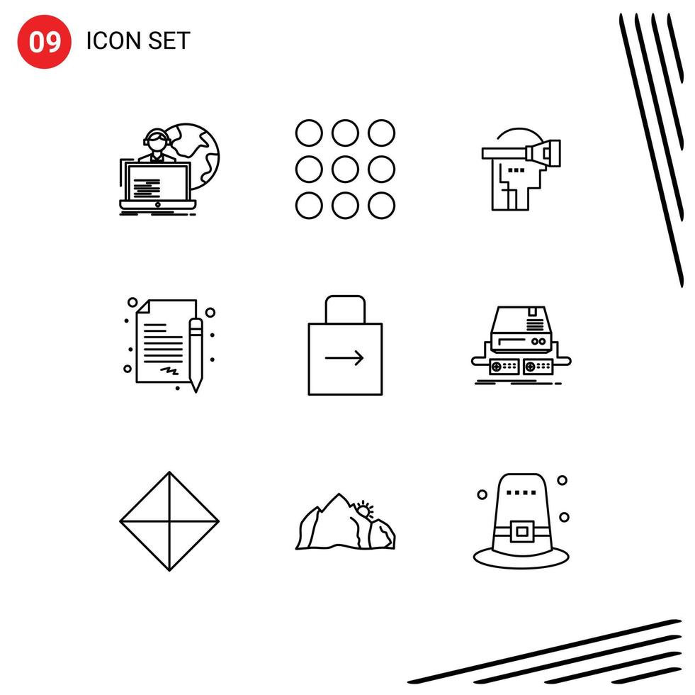 9 User Interface Outline Pack of modern Signs and Symbols of key document virtual contract sign Editable Vector Design Elements