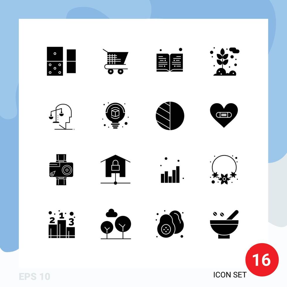 Universal Icon Symbols Group of 16 Modern Solid Glyphs of mind human read equilibrium wheat Editable Vector Design Elements