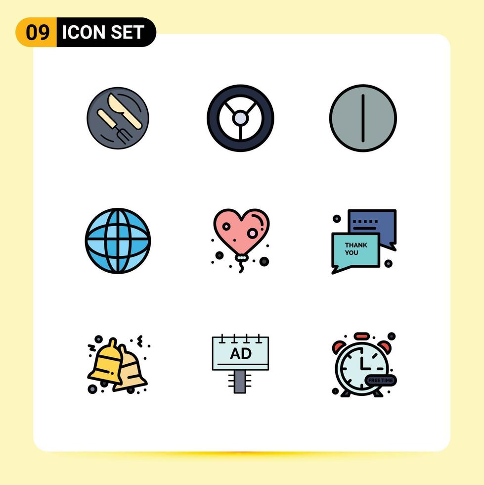 Set of 9 Modern UI Icons Symbols Signs for thanksgiving thank tumbler love balloon Editable Vector Design Elements