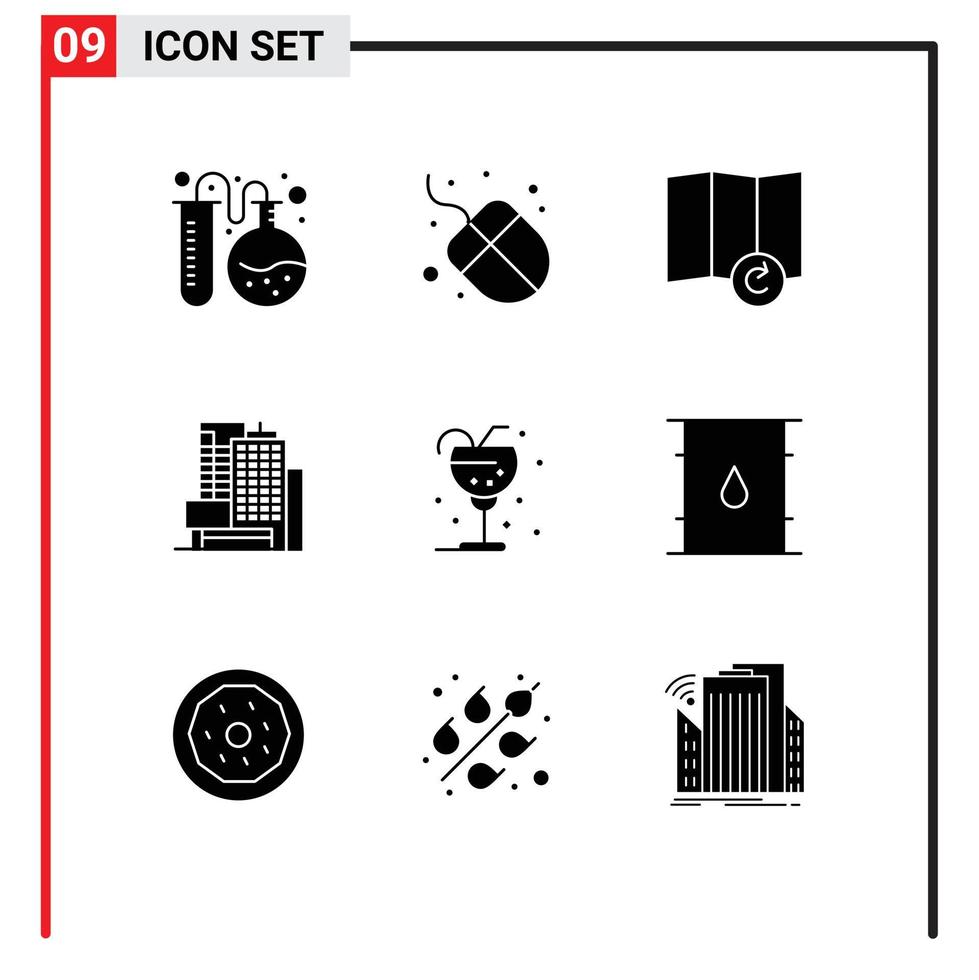 Universal Icon Symbols Group of 9 Modern Solid Glyphs of can ice refresh glass beverage Editable Vector Design Elements