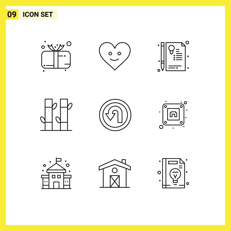Set of 9 Vector Outlines on Grid for back yoga certificate spa bamboo Editable Vector Design Elements