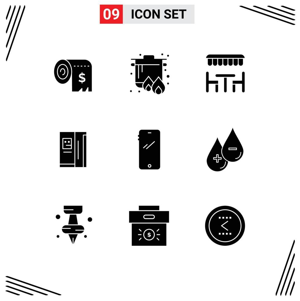 Modern Set of 9 Solid Glyphs Pictograph of phone cooling cooking refregerator spring Editable Vector Design Elements