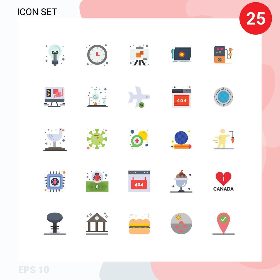 Flat Color Pack of 25 Universal Symbols of love target timer lock school Editable Vector Design Elements