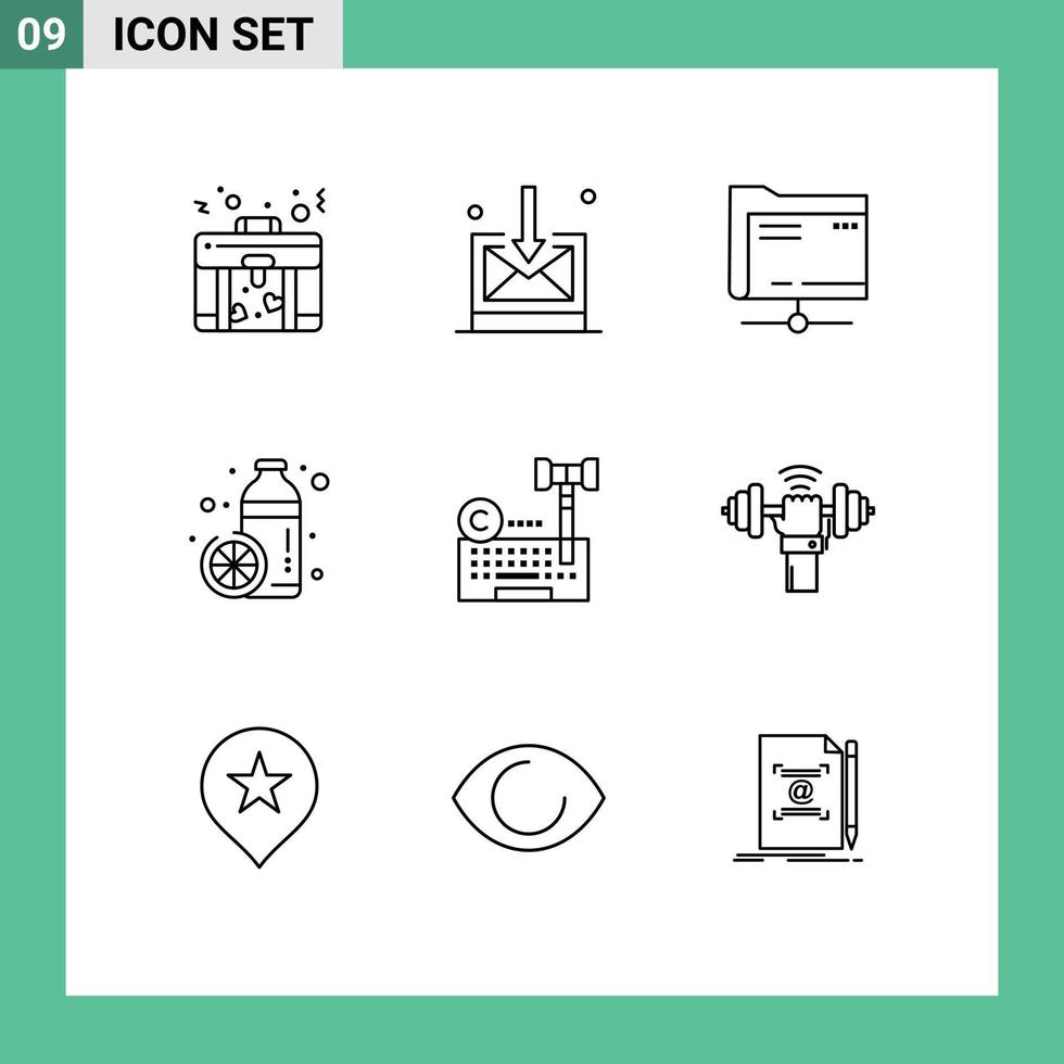 9 contornos vectoriales temáticos y símbolos editables del servidor de derechos de autor de Internet elementos de diseño vectorial editables saludables naranjas vector