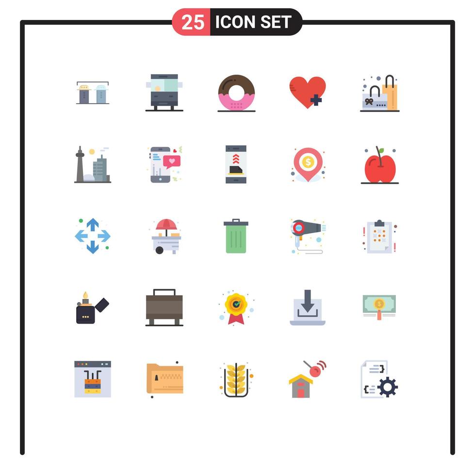 Paquete de 25 colores planos de interfaz de usuario de signos y símbolos modernos de elementos de diseño vectorial editables de comida favorita de cocina de corazón simple vector