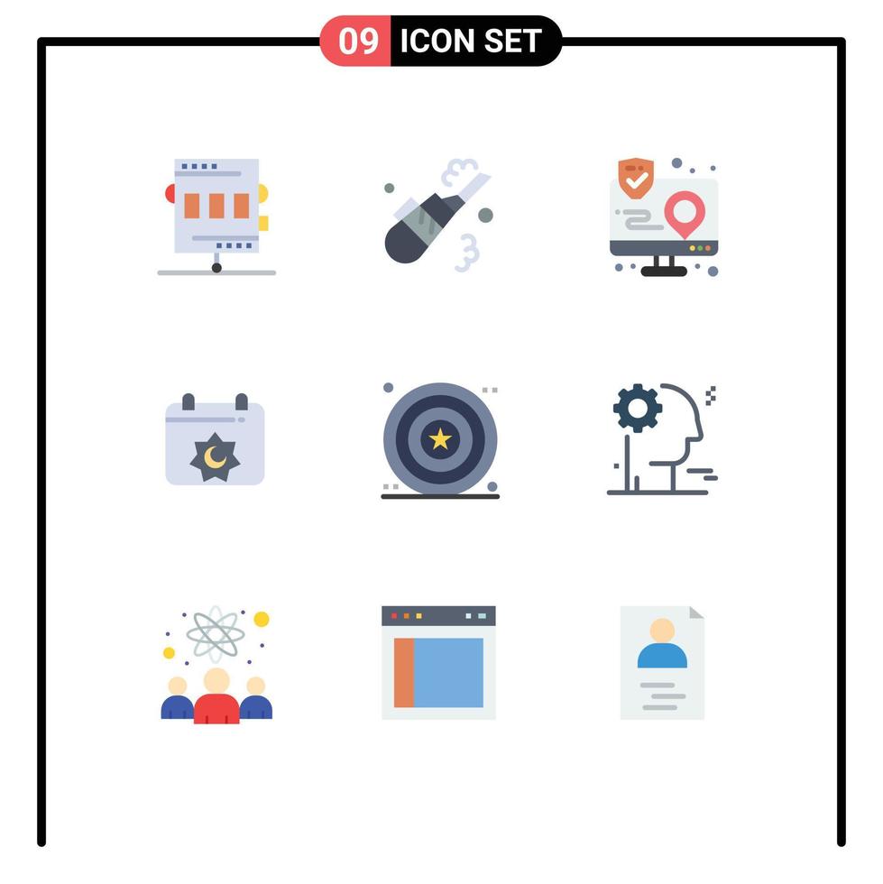 Mobile Interface Flat Color Set of 9 Pictograms of muslim feast pipe
