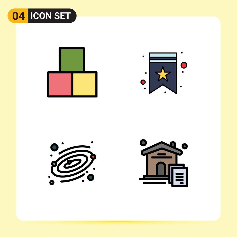 Modern Set of 4 Filledline Flat Colors Pictograph of blocks planet toy star home Editable Vector Design Elements