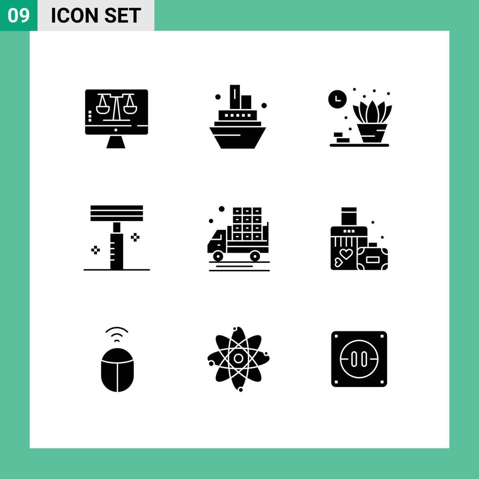 Conjunto de 9 glifos sólidos universales para aplicaciones web y móviles elementos de diseño de vectores editables para agricultura agrícola