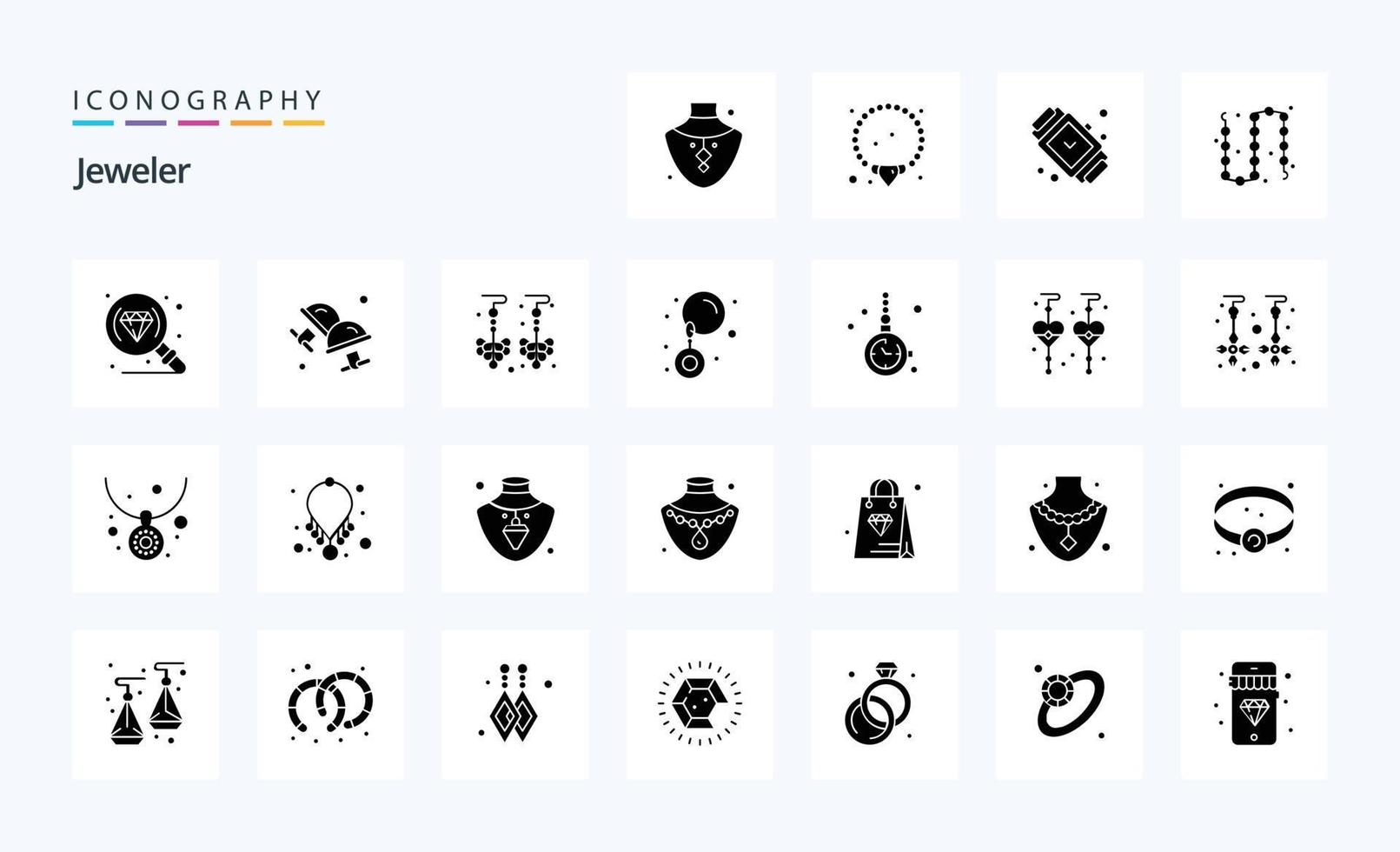 paquete de iconos de 25 glifos sólidos de joyería vector