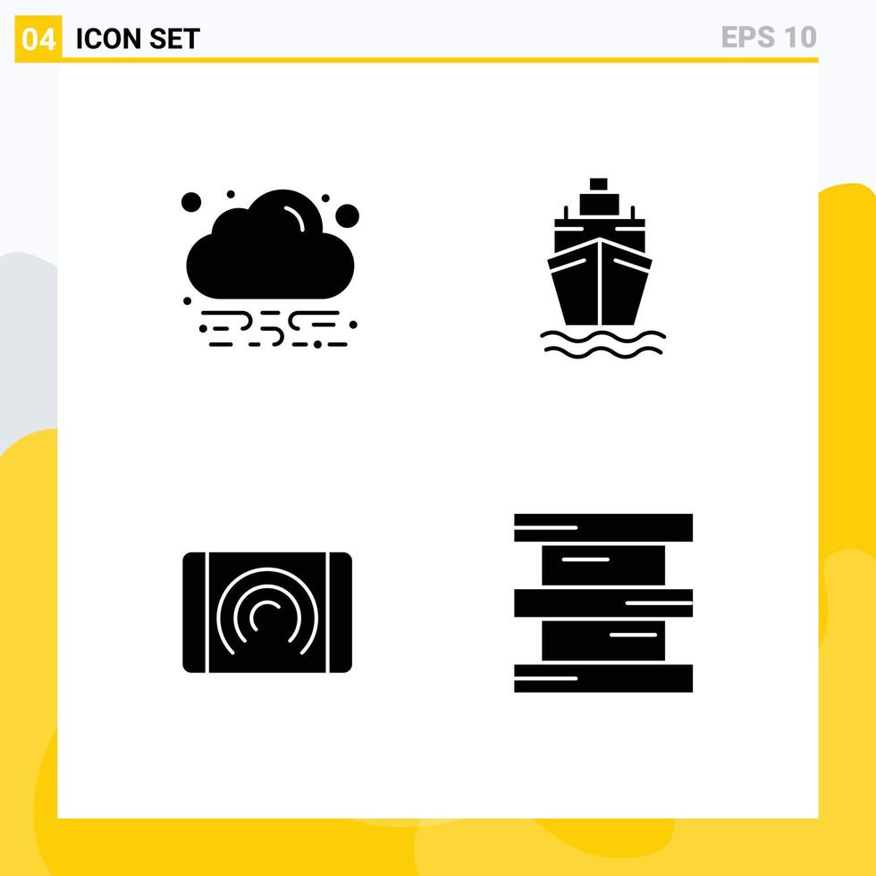 Set of 4 Commercial Solid Glyphs pack for energy interface ship interaction biology Editable Vector Design Elements