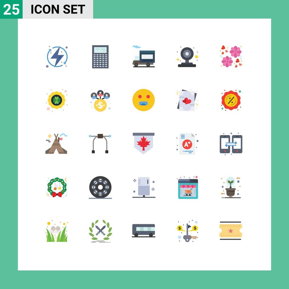 Group of 25 Flat Colors Signs and Symbols for flower webcam math web vehicle Editable Vector Design Elements