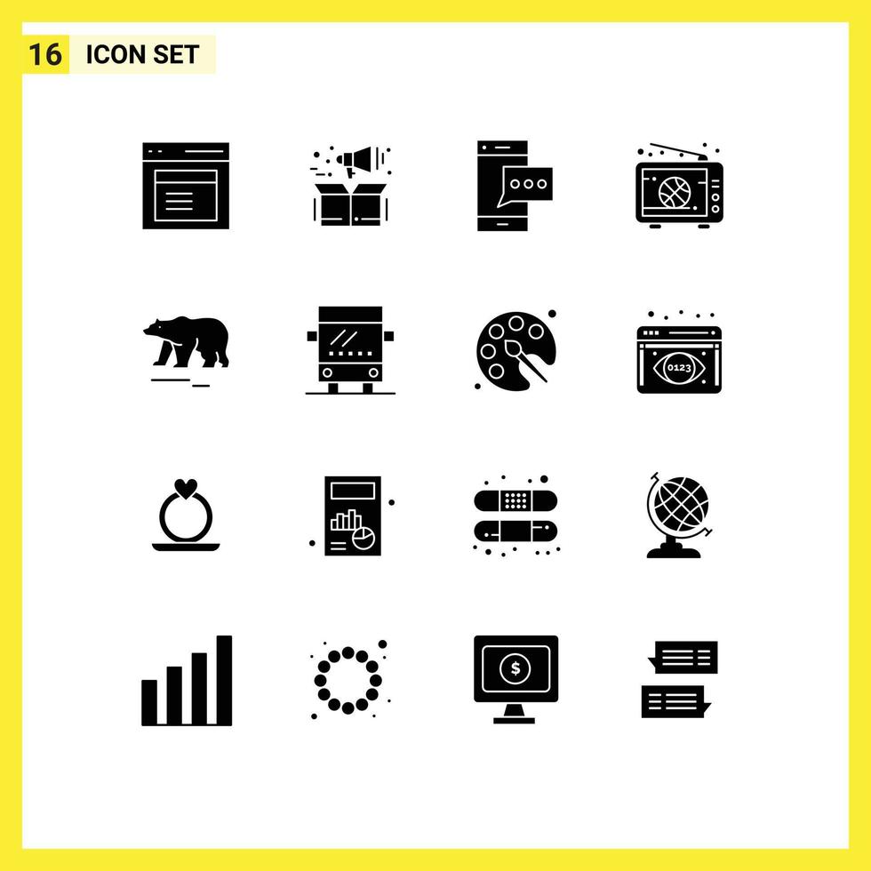 User Interface Pack of 16 Basic Solid Glyphs of match basketball box broadcast phone Editable Vector Design Elements