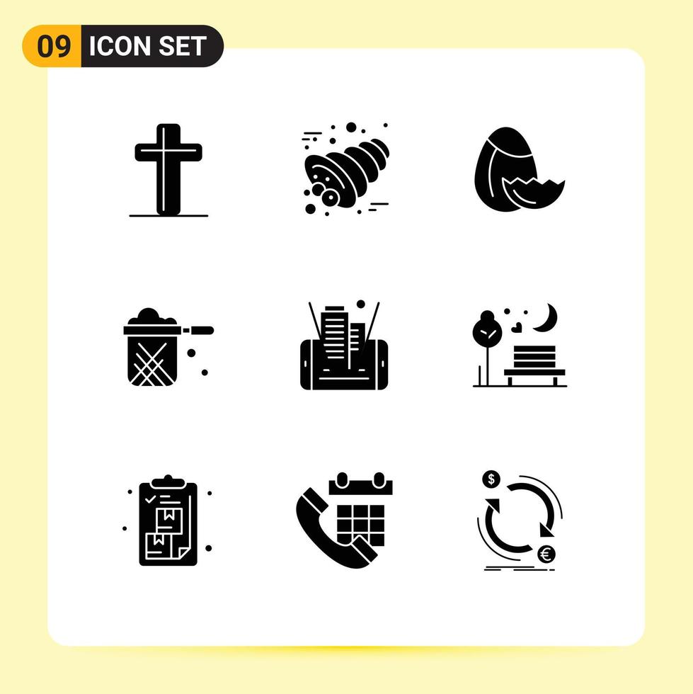 Universal Icon Symbols Group of 9 Modern Solid Glyphs of cell stewpot egg restaurant pan Editable Vector Design Elements