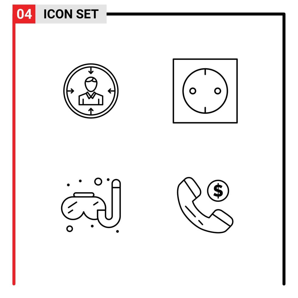 Set of 4 Modern UI Icons Symbols Signs for target modern hunting resume swimming Editable Vector Design Elements
