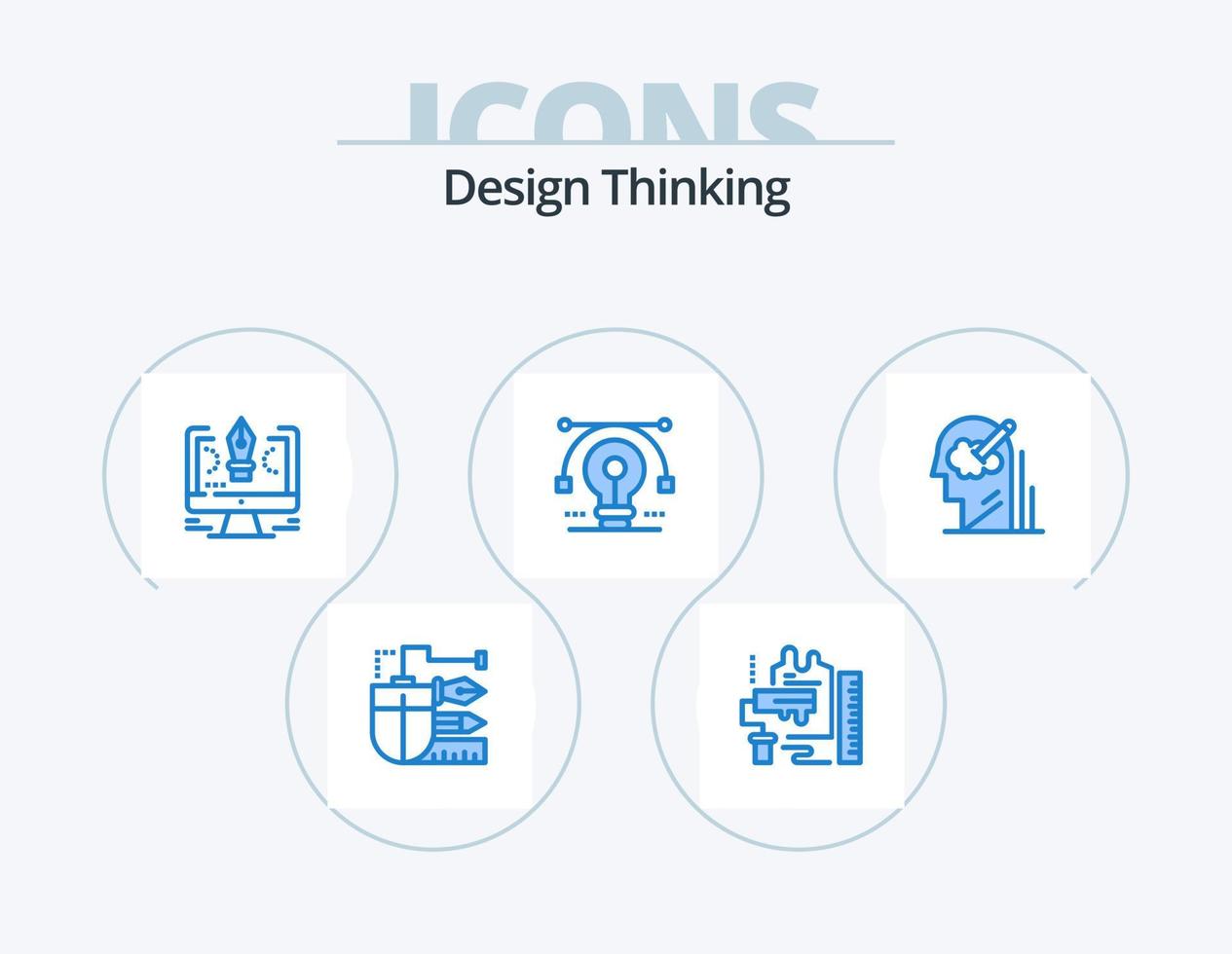 Design Thinking Blue Icon Pack 5 Icon Design. solution. bulb. brush. design. comuter vector