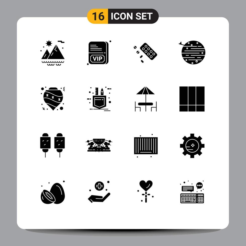 Set of 16 Commercial Solid Glyphs pack for christmas balls tablet earth space Editable Vector Design Elements