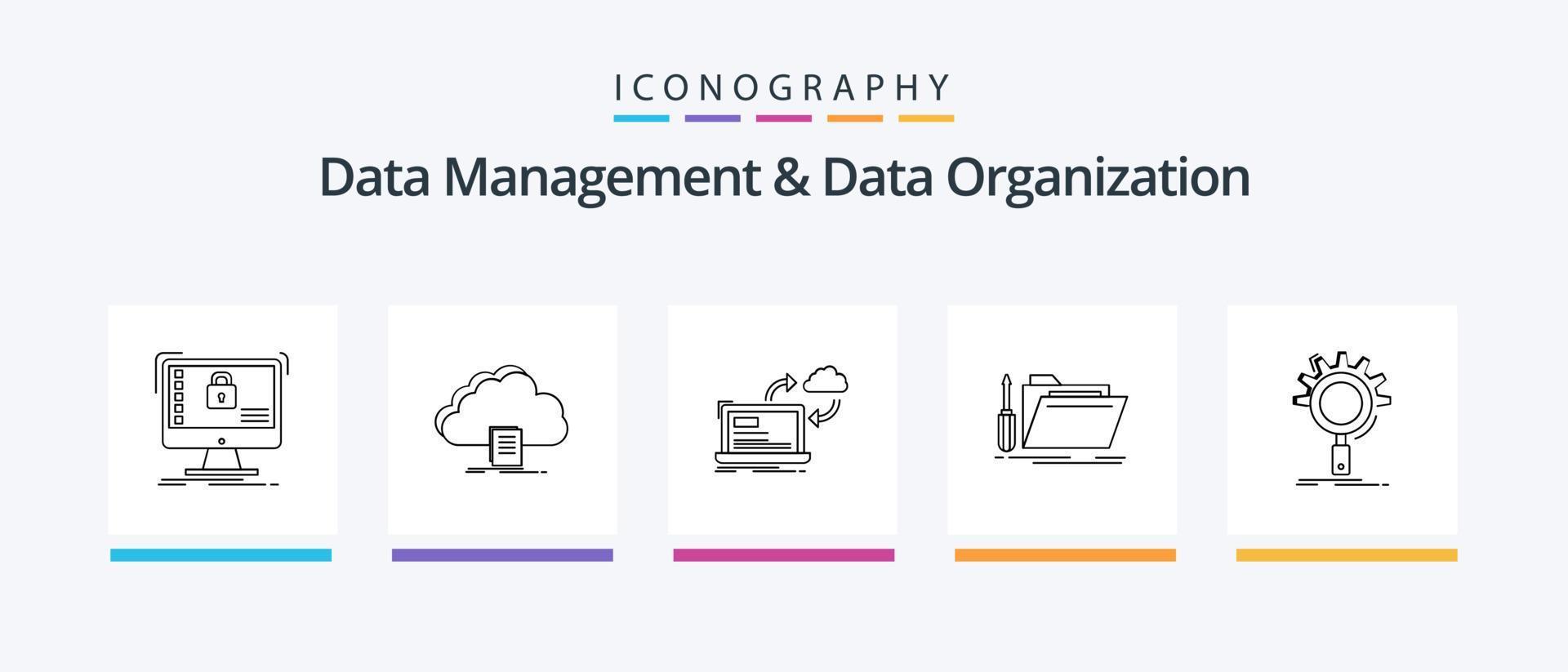 Data Management And Data Organization Line 5 Icon Pack Including analysis. data. move. monitoring. architecture. Creative Icons Design vector