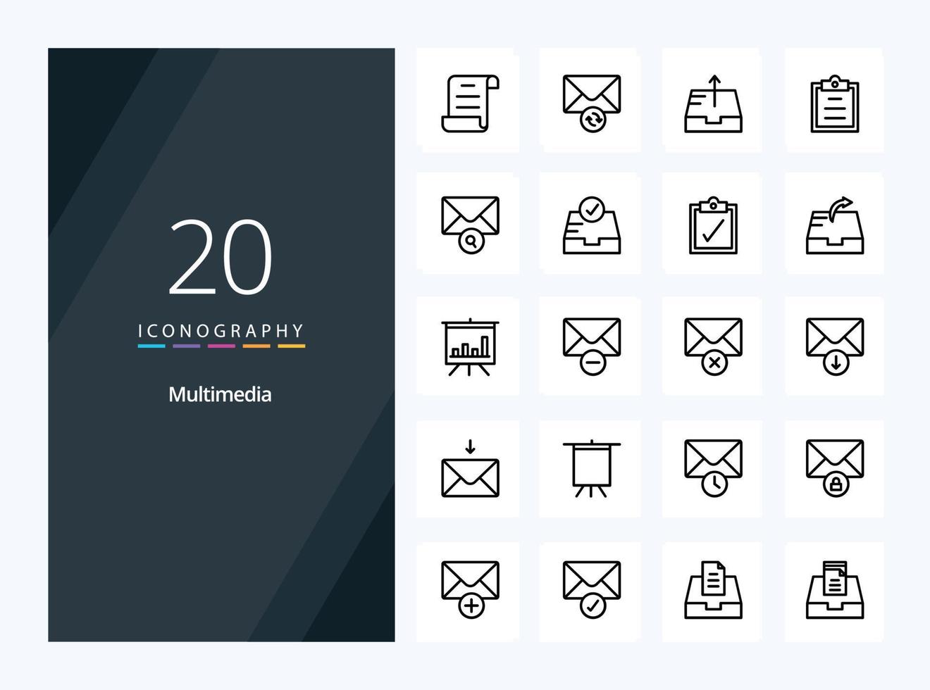 20 Multimedia Outline icon for presentation vector