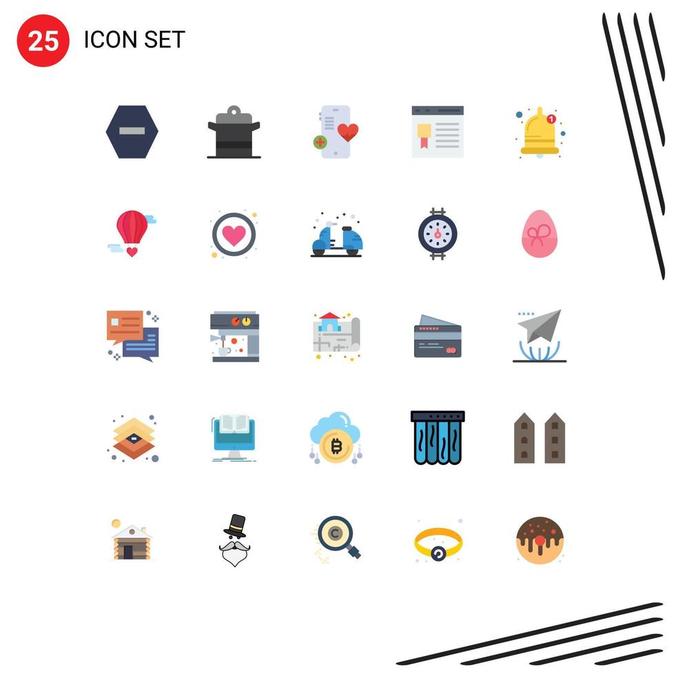 25 Universal Flat Color Signs Symbols of alarm page medical development browser Editable Vector Design Elements
