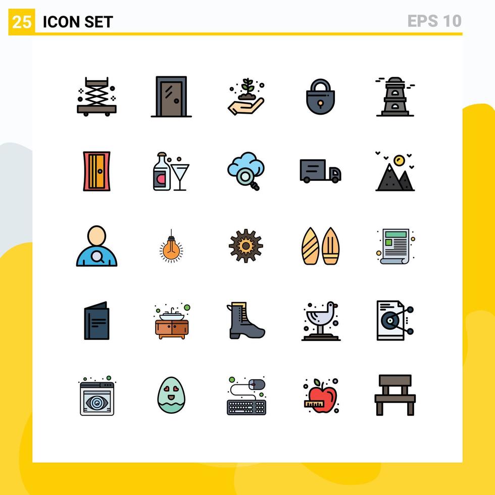 Set of 25 Modern UI Icons Symbols Signs for tower security earth day locked internet Editable Vector Design Elements